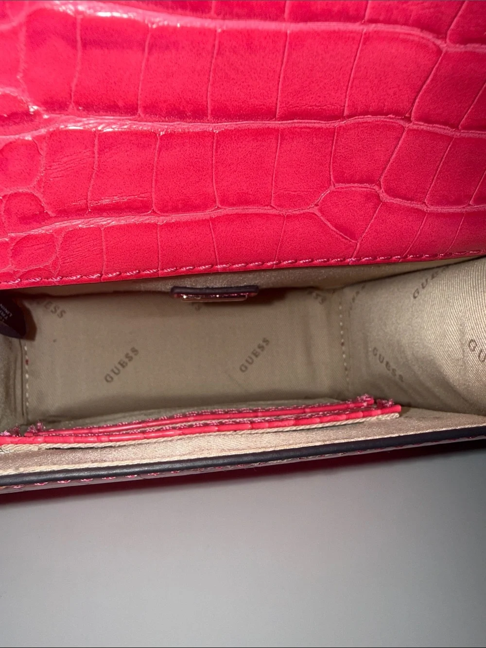 GUESS Hot Pink Croc-Embossed Crossbody Bag with Gold G